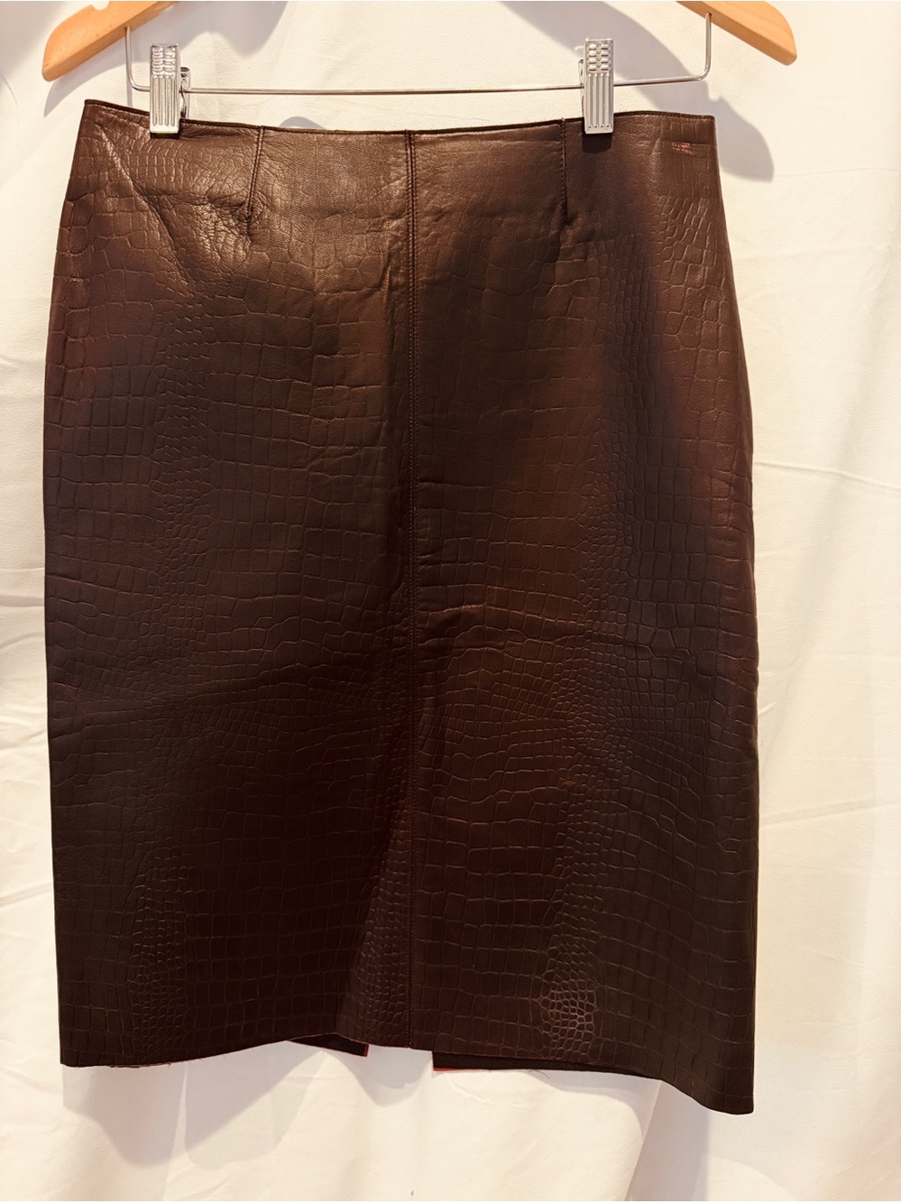 Vintage Barneys New York NWT Illia Maroon 100% Butter Leather Pencil Skirt Sz6